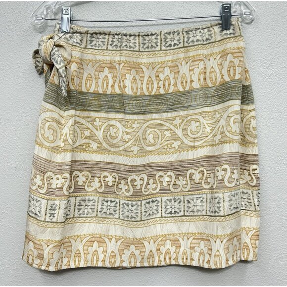 Ann Taylor Silk Wrap Skirt Size Small Beige Mini Short Beach Resortwear Vacation - Picture 2 of 8